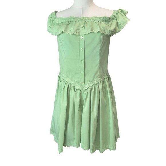 Mare Ware by Anthropologie Green Ruffle Lace Romper Off Shoulder Size M NWT - Picture 1 of 11